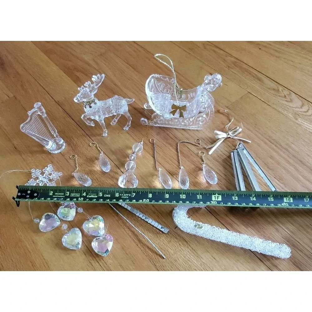 Vintage Acrylic Christmas Ornaments Variety‎ Plastic Lot Snowflake Hearts